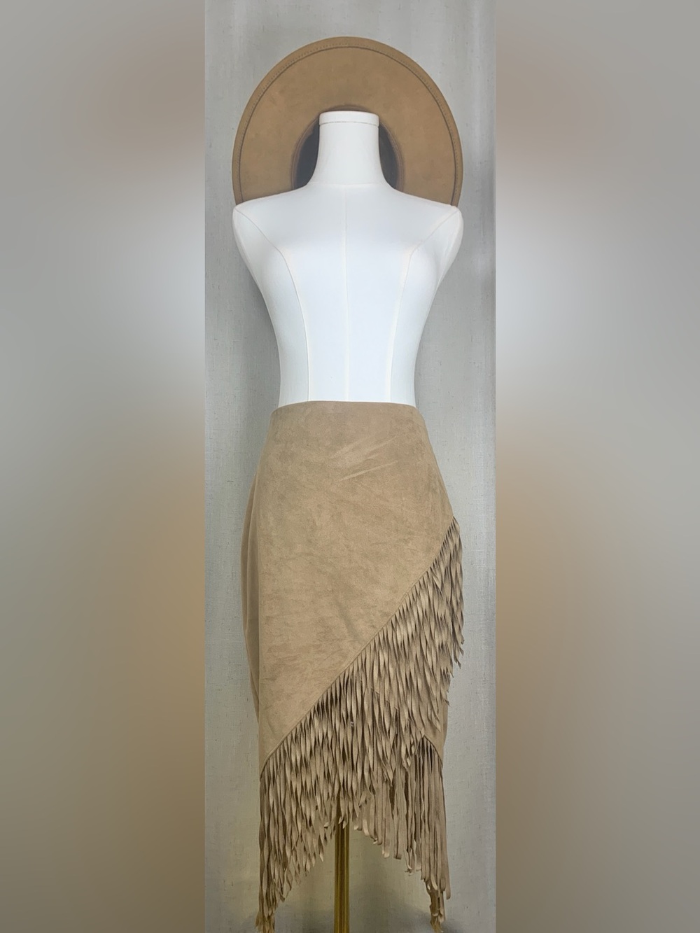 Express Faux Suede Asymmetrical Fringe Midi Skirt | Size 4